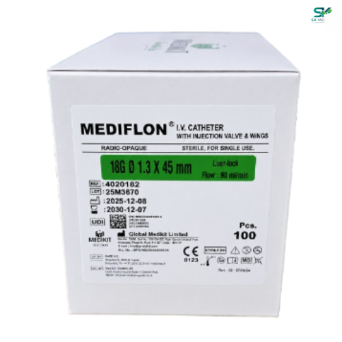 Cathéter Intraveineux MEDIFLON® 18G – Avec Site d'Injection & Ailettes (Boîte de 100)